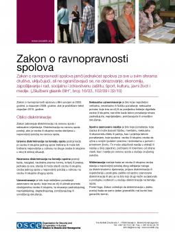 Zakon O Ravnopravnosti Spolova U Bosni I Hercegovini Osce