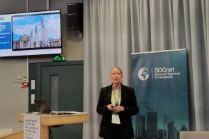 Vera Strobachova-Budway, Head of OCEEA’s Economic Governance Unit, presenting at an event in Riga, Latvia, 20 March 2025. (OSCE)