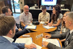 Participants in group work exchanging project ideas to tackle climate change, air pollution and health challenges (Edib Jahić/OSCE Mission to BiH)