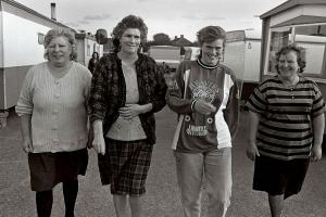 Mary McDonagh, Missie Collins, Tessa Collins and Brigid Collins visit Avila Park at the beginning of the Primary Health Care Project, October 1994, Dublin, Ireland.  (© Derek Speirs)
