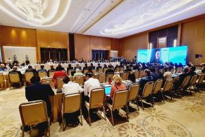 Igli Hasani, Co-ordinator of OSCE Economic and Environmental Activities addresses participants of the Second Tashkent Anti-Corruption Forum, 23 September 2022. (OSCE/Murod Khusanov)