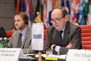 Chairperson Cristóbal Ramón Valdés, Ambassador and Permanent Representative of Spain to the OSCE at the Forum for Security Co-operation (FSC) meeting, Vienna, 5 February 2025.  (OSCE/Micky Kroell)