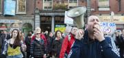 A man with a megaphone leads a protest in central Dublin, 12 November 2011. The right to freedom of peaceful assembly is intrinsic to any democratic society, and the basis for good and accountable governance. (iStockphoto)