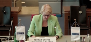 Ulrika Funered, Permanent Representative of Sweden to the OSCE, Chairperson of the OSCE Permanent Council, delivering her welcome address, 1 June 2021. (OSCE)