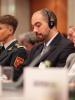 Lieutenant Colonel Olga Scripovscaia (left), Commander of the Military Territorial Recruiting Center in Balti, Moldova and a former peacekeeper in Liberia, at the session on equal opportunity for women and men at the OSCE Human Dimension Implementation Meeting in Warsaw, 6 October 2011.   (OSCE/Piotr Markowski)