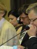 Tana de Zulueta (l), Head of the ODIHR election observation mission for the 25 May early presidential elections in Ukraine, and Michael Georg Link (r), Director of ODIHR, taking part in the discussion of follow-up to the report at the roundtable event in Kyiv, 14 July 2014. (Victor E. Glasko)