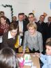 OSCE High Commissioner on National Minorities Astrid Thors (centre left) and Tetovo Mayor Teuta Arifi (centre right) meet pupils attending an integrated extracurricular class organized by the Nansen Dialogue Centre Skopje at Bratstvo Migeni primary school, Tetovo, 9 December 2014.  (Nansen Dialogue Centre Skopje)