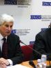 The Head of the OSCE Mission to Moldova, Ambassador Philip Remler (l) and Superior Council of Magistrates Chair Nicolae Timofti, at an OSCE roundtable meeting on the independence of Moldova's judiciary, Chisinau, 14 November 2011.
 (OSCE/Olga Rosca)