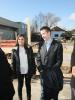 OSCE High Commissioner on National Minorities Astrid Thors (l) talks to three students currently attending the Bujanovac Department of the Subotica Faculty of Economics of the Novi Sad University, at the site where the new premises are under construction, Bujanovac, 3 February 2015. (OSCE/Milan Obradovic)