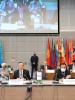 Welcoming speakers at the conference to mark the 15th anniversary of the OSCE High Commissioner on National Minorities' (HCNM) "Recommendations on Policing in Multi-Ethnic Societies". Head table, left to right: Christophe Kamp, Director, HCNM; Kairat Abdrakhmanov, OSCE HCNM; Ulan Niiazbekov, Internal Affairs Minister of the Kyrgyz Republic; and Alena Kupchyna, OSCE Co-ordinator of Activities to Address Transnational Threats, 5 November 2021, Vienna. (OSCE/Micky Kroell)