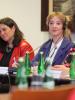 (L-r) Cindy Dyer, Vice-President of the non-governmental organization Vital Voices Global Partnership; Mariana Katzarova, ODIHR’s Senior Adviser on Anti-Trafficking Issues; Ajla van Heel, ODIHR Gender Officer, and Marieke van Doorninck, City Councillor in Amsterdam, moderate discussions at the OSCE event, “Political leadership: Who can speak for the victims of trafficking?” Warsaw, 15 May 2012. (OSCE/Piotr Markowski)