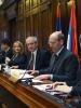 Marta Achler (right), the Chief of ODIHR’s Legislative Support Unit; and Thomas Vennen (second from right), the Head of ODIHR’s Democratization Department, prepare to present an assessment report on the lawmaking and legislative process in the Republic of Serbia, Belgrade, 7 February 2012. (OSCE/Milan Obradovic)