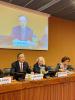 From left: HCNM Senior Adviser/Head of Section Iryna Ulasiuk, OSCE High Commissioner on National Minorities Kairat Abdrakhmanov, Director-General of the United Nations Office at Geneva Tatiana Valovaya, United Nations Deputy High Commissioner for Human Rights Nada Al-Nashif and Associate Political Affairs Officer, United Nations Office at Geneva, Ekaterina Konovalova at the roundtable on Promoting Conflict Prevention through the Socio-Economic Inclusion of Minorities, 15 November 2023, Palais des Nations, Geneva. 
 (OSCE/Elzbieta Kuzborska-Pacha)