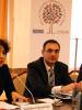 Yevgenia Avetisova (l), Legal Officer at OSCE/ODIHR with Arsen Mkrtchyan (c) First Deputy Minister of Justice of the Republic of Armenia, during a legislative workshop in Tsaghkadzor, Armenia, on 12 May 2015 (OSCE/Kristina Aghayan)