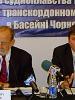 Environmental Officer Raul Daussa (r) speaks at an OSCE conference on navigation safety and environmental security in the Black Sea basin, Odessa, 26 June 2008. To his left is the Co-ordinator of OSCE Economic and Environmental Activities, Bernard Snoy. (OSCE)