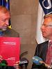 Knut Vollebaek (right), member of the OSCE Panel of Eminent Persons, hands over the Panel's report on strengthening the effectiveness of the OSCE to Chairman-in-Office Dimitrij Rupel, Ljubljana, 27 June 2005. (BOBO/Kristina Kosec)