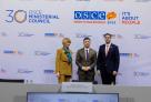 OSCE Secretary General Helga Maria Schmid, OSCE Chairman-in-Office, Minister of Foreign Affairs of North Macedonia Bujar Osmani, and Maltese Minister of Foreign Affairs and upcoming Chairperson-in-Office, Ian Borg at the 30th OSCE Ministerial Council, Skopje, 1 December 2023. (OSCE)