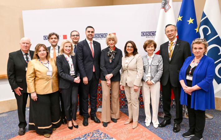 Chair-in-Office Minister Ian Borg with OSCE leadership and Personal Representatives on issues of tolerance and non-discrimination at the Conference on Addressing Anti-Semitism in the OSCE Region on 8-9 April 2024.  (OSCE/MT MFA)