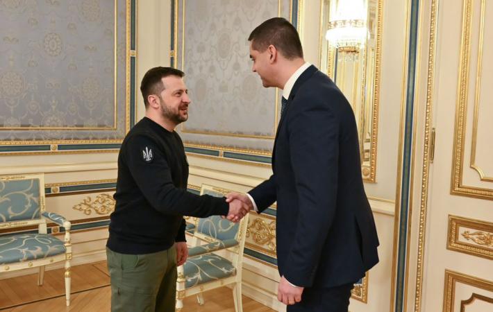 The OSCE Chair-in-Office, Minister for Foreign and European Affairs and Trade of Malta Ian Borg, meets Ukrainian President Volodymyr Zelenskyy in Kyiv, 2 February 2024.  (Ministry for Foreign and European Affairs and Trade of Malta.)