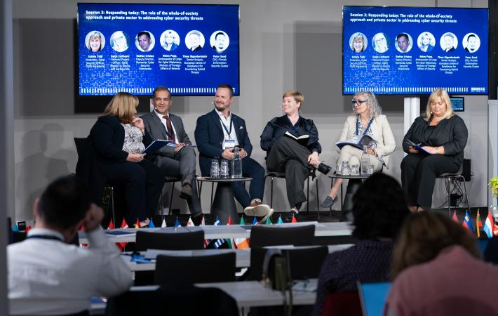 Panelists at the OSCE Chairpersonship Conference on Cyber/ICT Security in Helsinki, October 2025. (Finland Ministry for Foreign Affairs/Markku Pajunen)