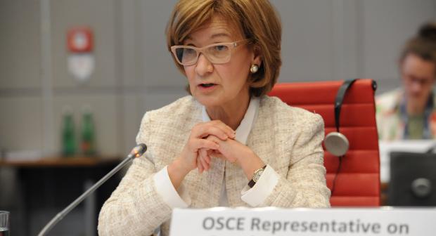 OSCE Representative on Freedom of the Media Teresa Ribeiro presenting her biannual report to the OSCE Permanent Council on 19 May 2022 (OSCE/Micky Kroell)