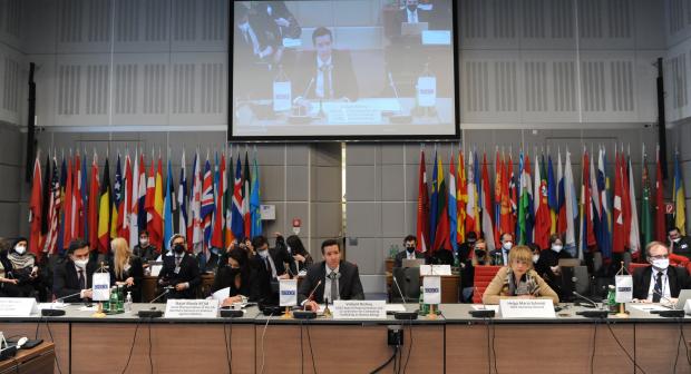 The opening session of the 22nd Conference of the Alliance against Trafficking in Persons, Vienna, 4 April 2022. (OSCE/Micky Kroell)