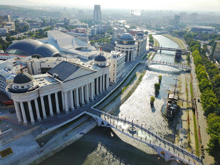 Aerial view of Macedonia square in Skopje city