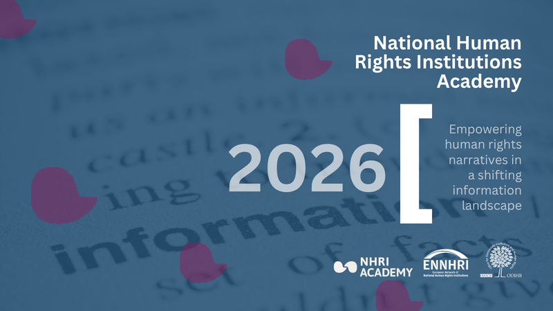 Blue graphic with text "2026" and national human rights institutions logos, accented with abstract shapes.