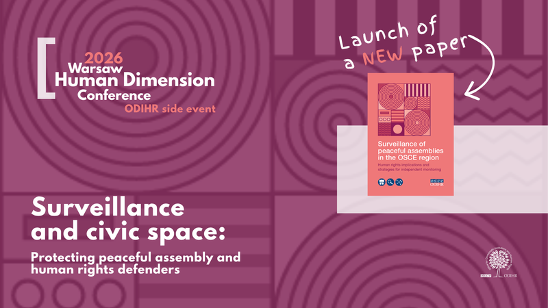 Maroon conference banner with abstract circles, announcing a new paper on surveillance and civic space.
