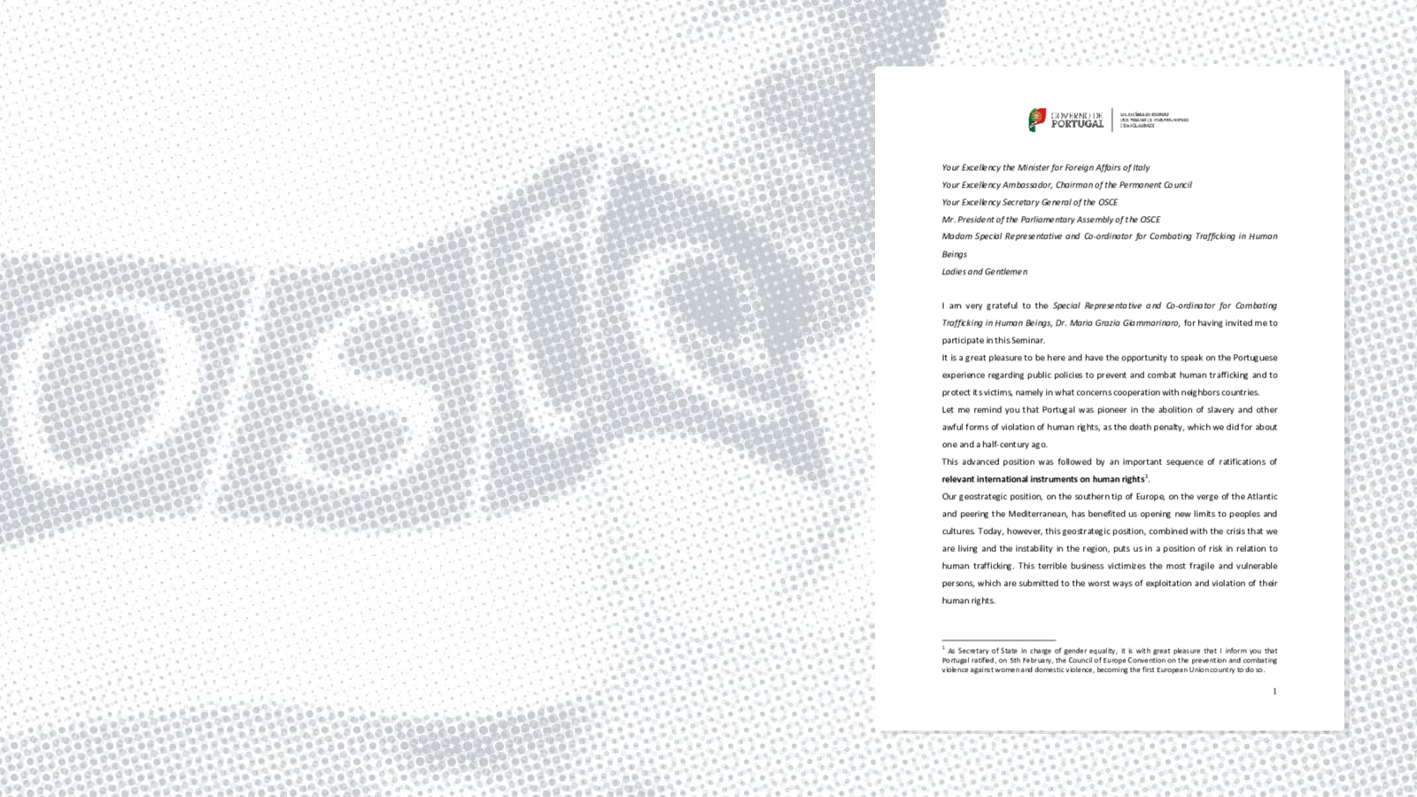 Opening remarks by Teresa Morais, Portugal's Secretary of State for Parliamentary Affairs and Equality