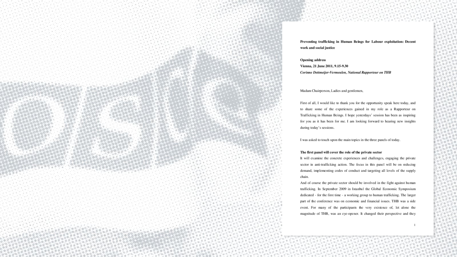 Segment 2: Opening Address by Corinne Dettmeijer-Vermeulen Segment 2: Opening Address by Corinne Dettmeijer-Vermeulen