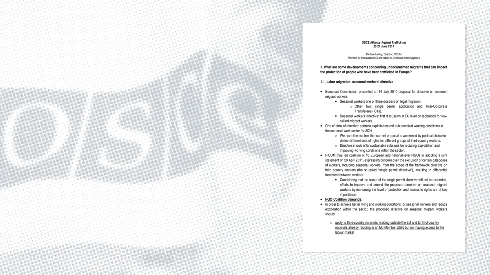 Speech by Michele LeVoy, Director, PICUM Speech by Michele LeVoy, Director, PICUM