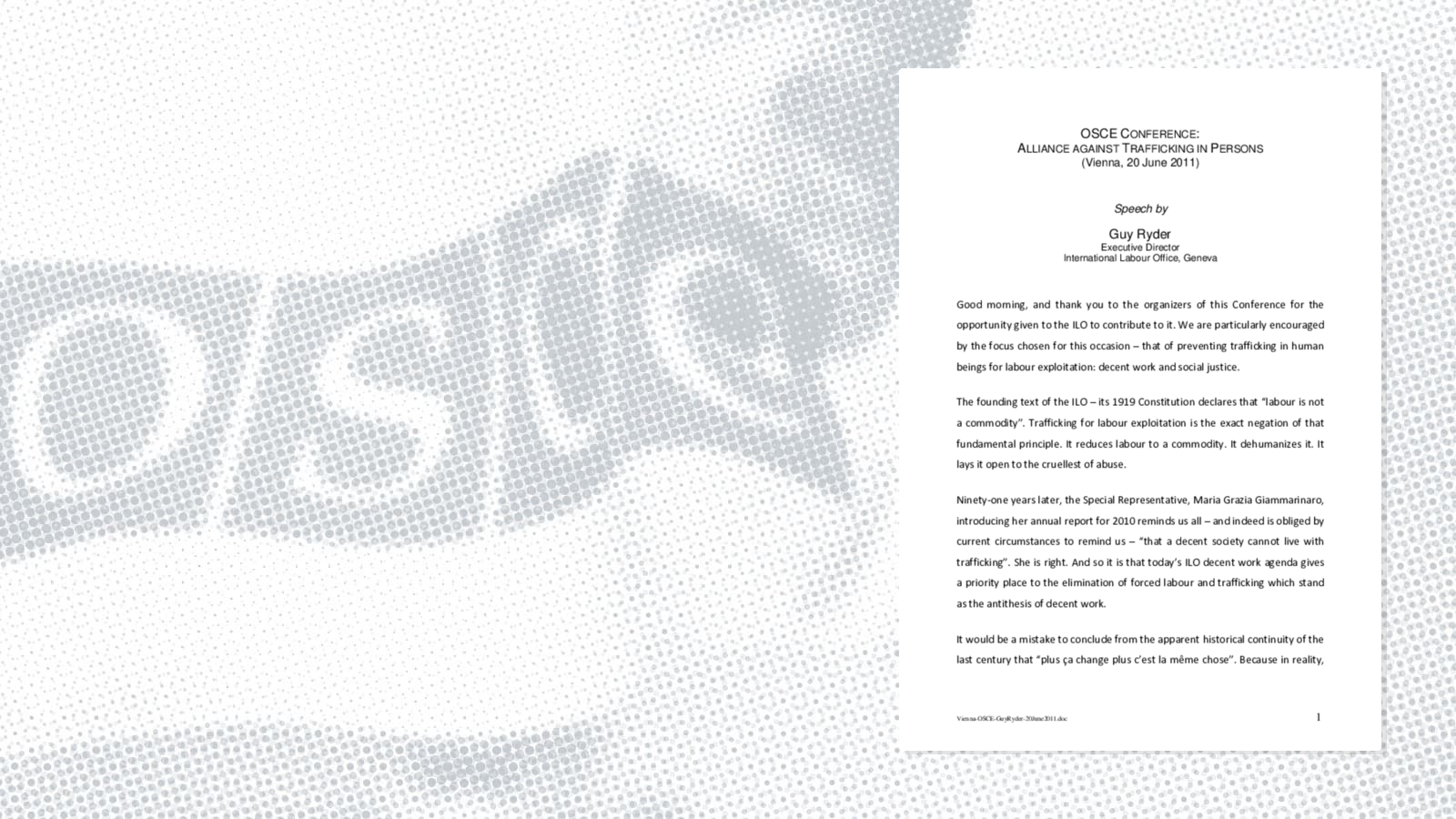 Segment 1: Speech by Guy Ryder, ILO Segment 1: Speech by Guy Ryder, ILO