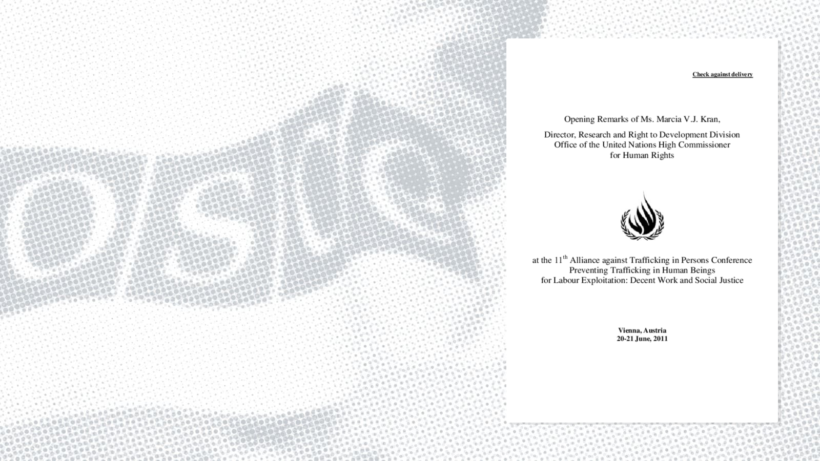 Segment 1: Speech by Marcia Kran, OHCHR Segment 1: Speech by Marcia Kran, OHCHR