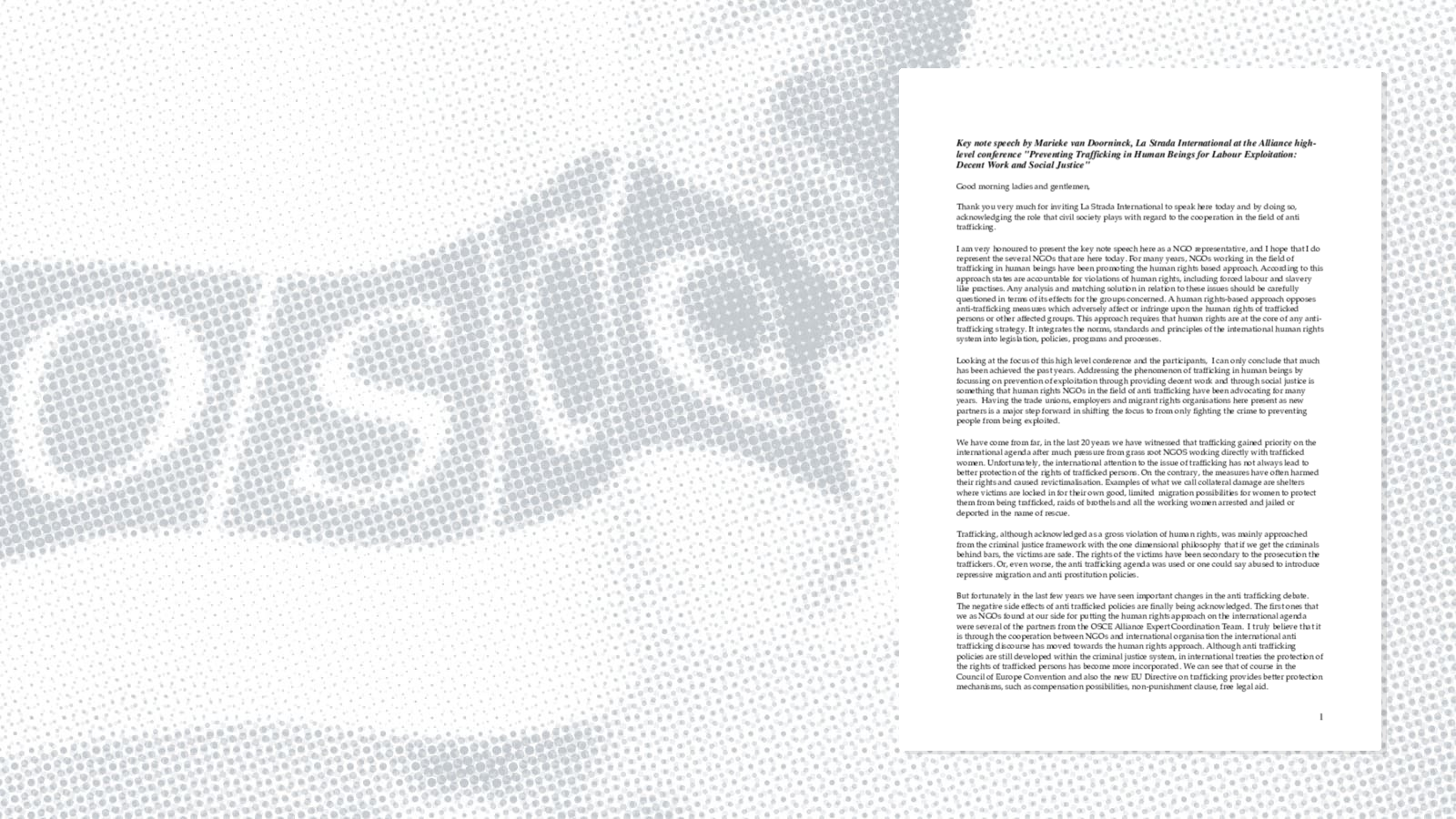 Keynote Address of Marieke van Doorninck, La Strada International Keynote Address of Marieke van Doorninck, La Strada International