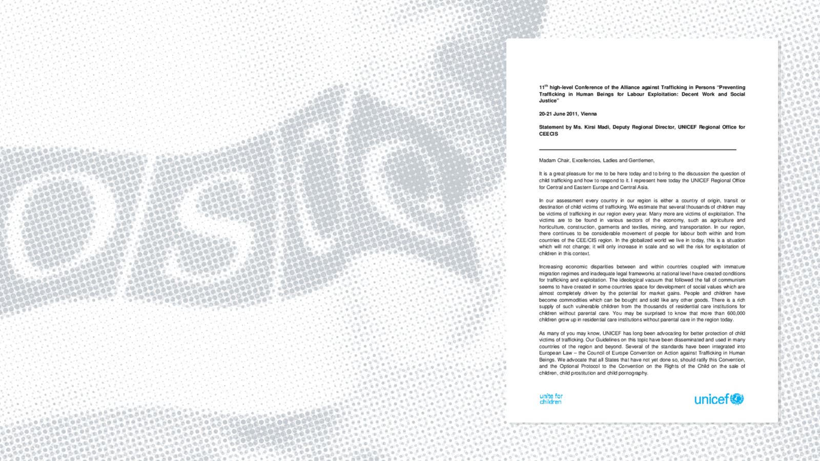 Segment 1: Speech by Kirsi Madi, UNICEF Segment 1: Speech by Kirsi Madi, UNICEF