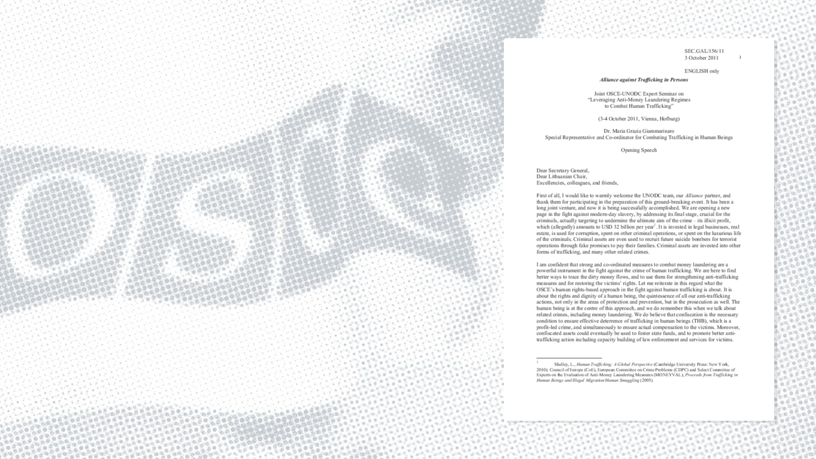 Opening Remarks by Maria Grazia Giammarinaro, OSCE Special Representative and Co-ordinator for Combating Trafficking in Human Beings