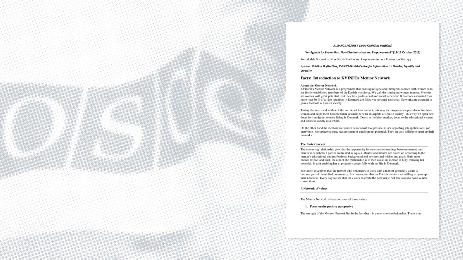 Roundtable discussion: Presentation by Kristine Skytte Glue, KVINFO-Danish Centre for Information on Gender, Equality and Diversity Roundtable discussion: Presentation by Kristine Skytte Glue, KVINFO-Danish Centre for Information on Gender, Equality and Diversity