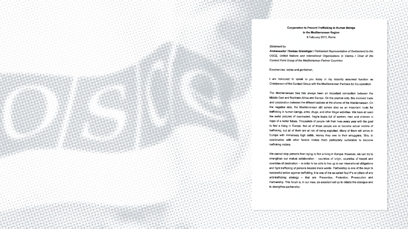 Statement by Ambassador Thomas Greminger