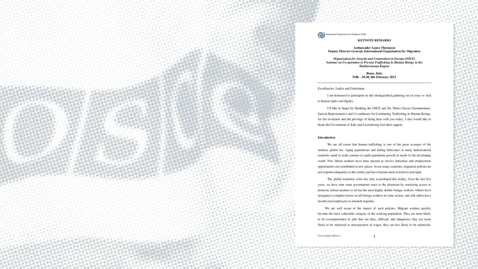 Keynote remarks by Ambassador Laura Thompson