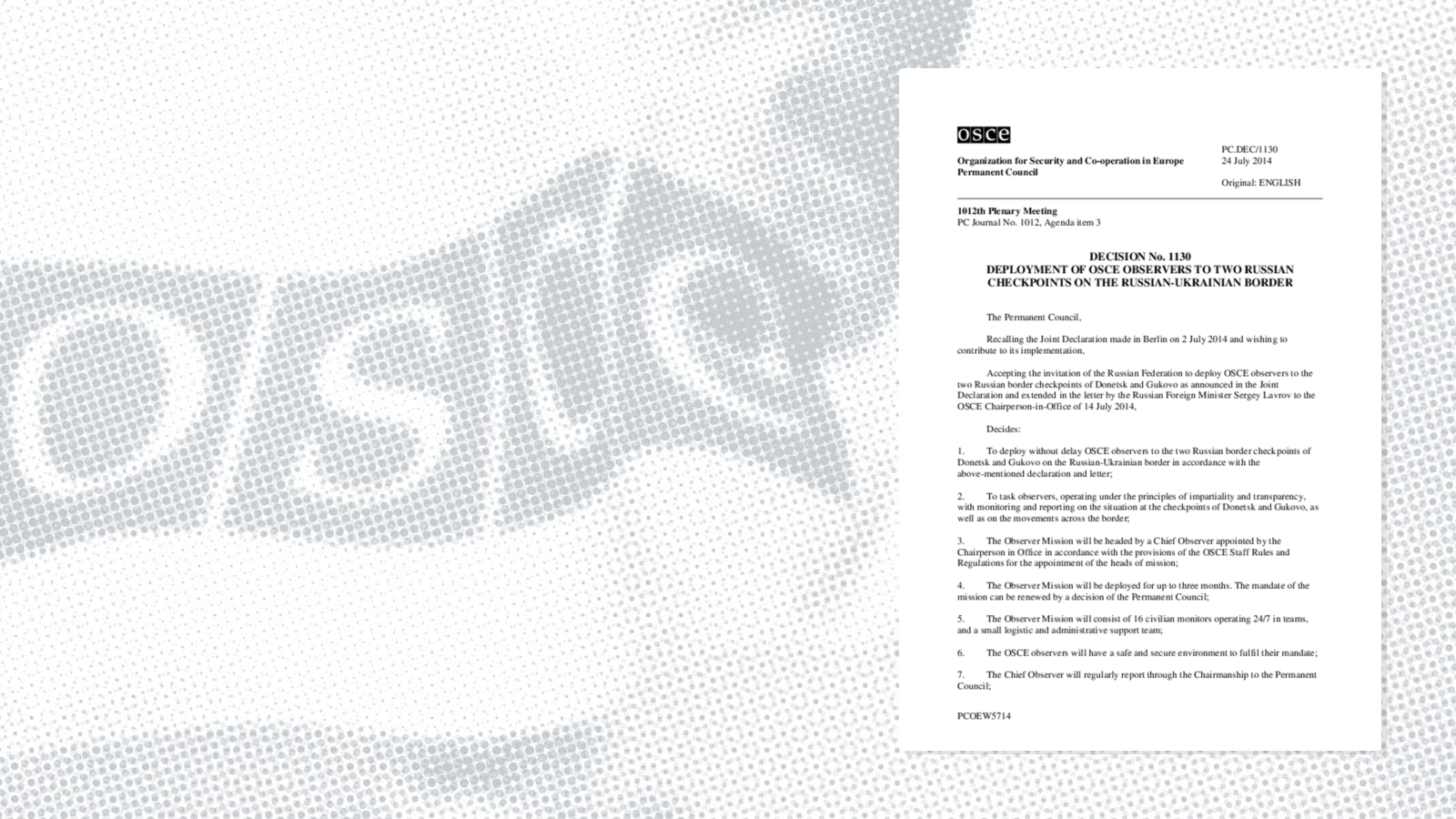 Permanent Council Decision No. 1130 Permanent Council Decision No. 1130