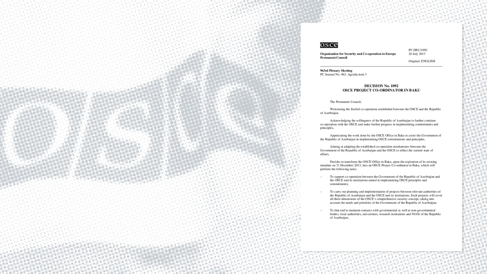 Permanent Council Decision No. 1092 Permanent Council Decision No. 1092