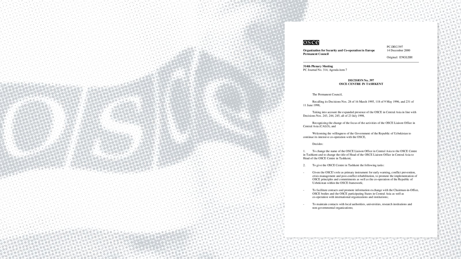 Permanent Council Decision No. 397 Permanent Council Decision No. 397