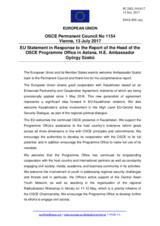 Statement by the Estonian EU Presidency in response to the report by the Head of the OSCE Programme Office in Astana, Ambassador György Szabó