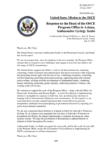Statement by the Delegation of the United States of America in response to the report by the Head of the OSCE Programme Office in Astana, Ambassador György Szabó