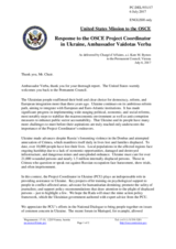Statement by the Delegation of the United States of America in response to the report by the OSCE Project Co-ordinator in Ukraine, Ambassador Vaidotas Verba