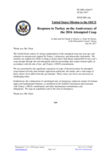 Statement by the Delegation of the United States of America on the commemoration of the attempted terrorist coup in Turkey in July 2016