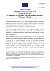 Statement by the Estonian EU Presidency on the ban on Jehovah’s Witnesses in the Russian Federation