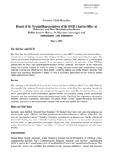 Report of the Personal Representatives of the OSCE Chairperson-in-Office on tolerance and non-discrimination issues on the country visit to the Holy See, 6 May 2011