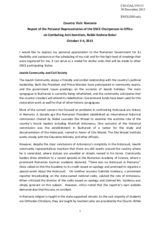 Report of the Personal Representative of the OSCE Chairperson-in-Office on Combating Anti-Semitism, Rabbi Andrew Baker, on the country visit to Romania, 3-4 October 2013